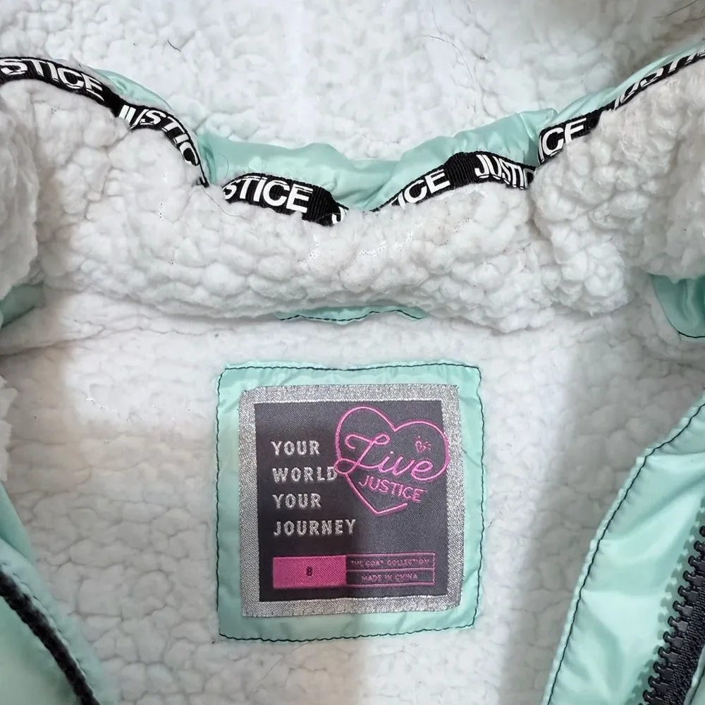 JUSTICE girls winter puffer coat with removable fur lining size 8